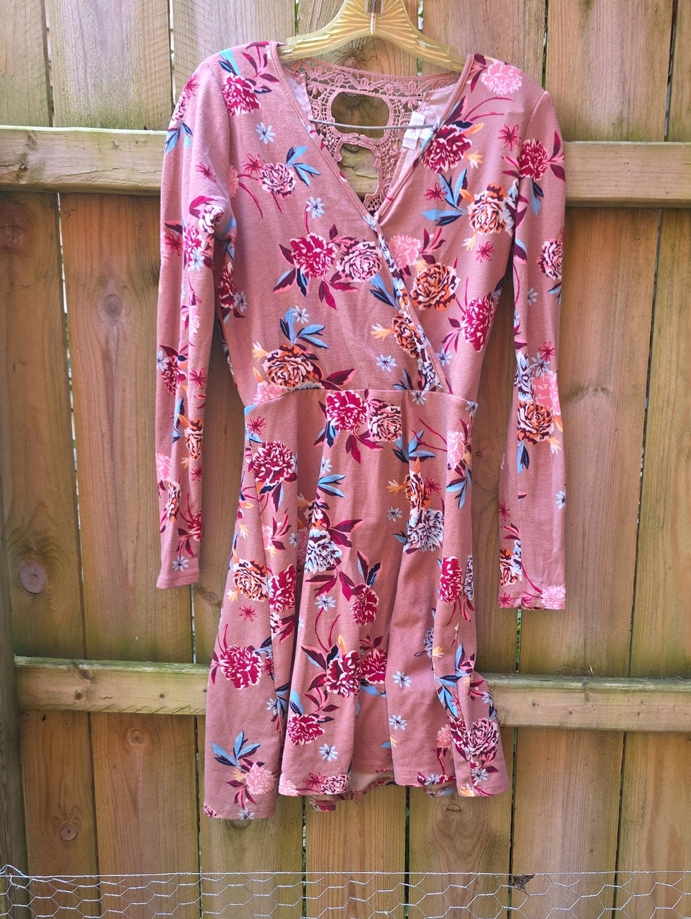 Candie's Dusty Rose Floral Long-Sleeve Wrap Dress